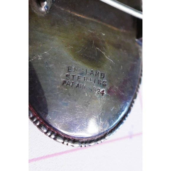 Antique English Butterfly Wing Hand Painted Brooch Sterling Frame Pat Aug 1924 - Picture 3 of 8